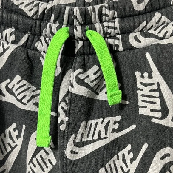 Nike Kids Black and White Logo Joggers with Green Drawstring - Picture 6 of 7